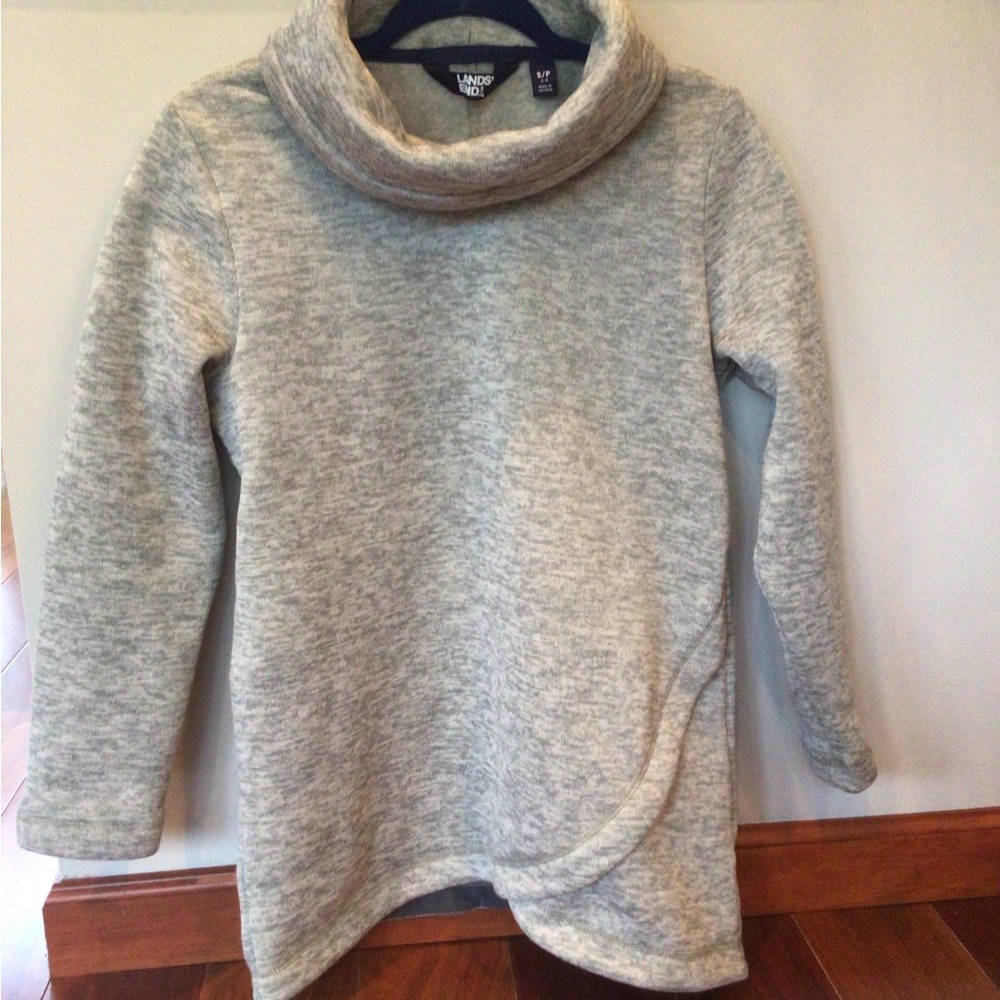 Lands End Fleece Tunic Sweatshirt Sweater Cowl Neck Warm Cozy